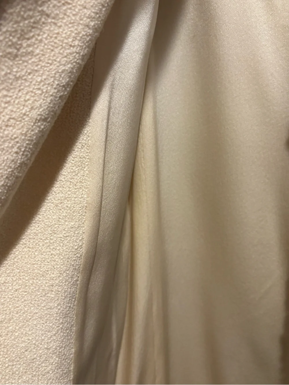 Beautiful Vintage CHANEL Cream Bouclé Coat Herringbone Trim